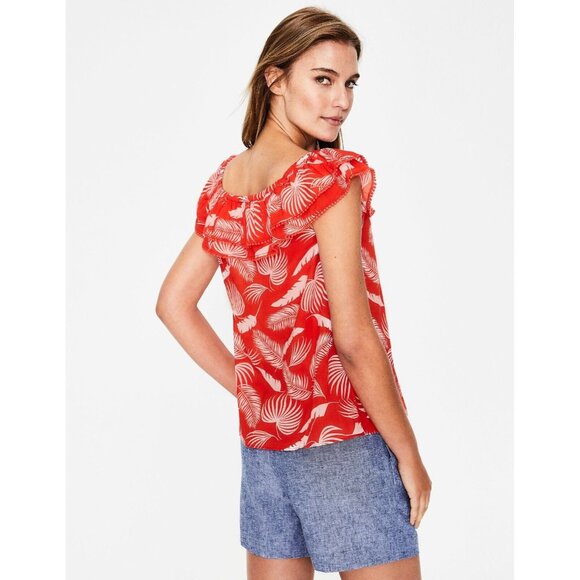 BODEN Hettie Red Pop Jungle Palm Tropical Floral Cotton Gauze Blouse, Size 18 - Picture 1 of 13